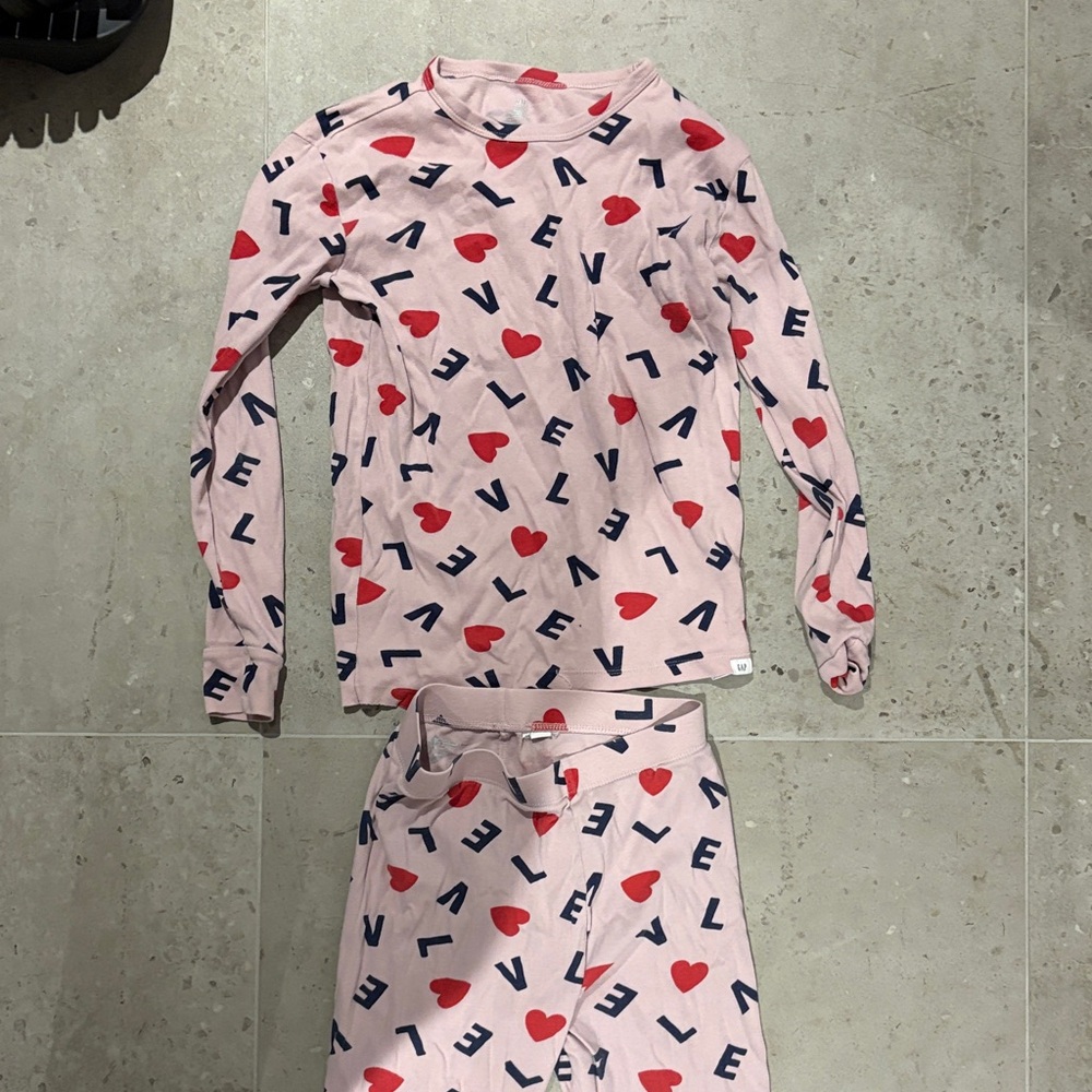 GAP Pink Pajama Set with Heart and Letter Design
